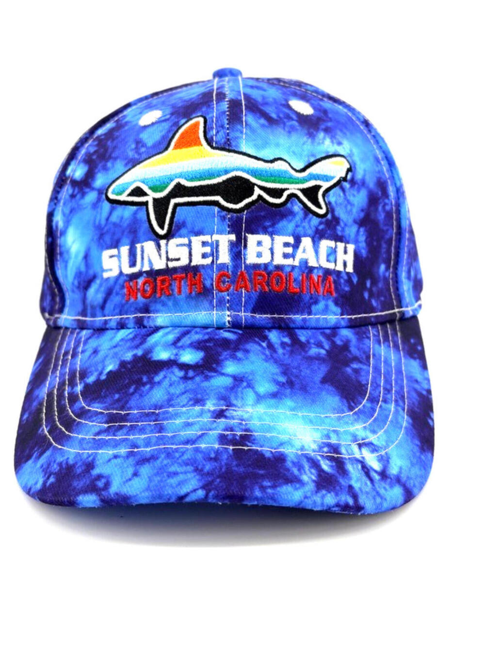 Lucky 7 USA Sunset Beach North Carolina Adjustable Tie Dye Blue Shark Cap